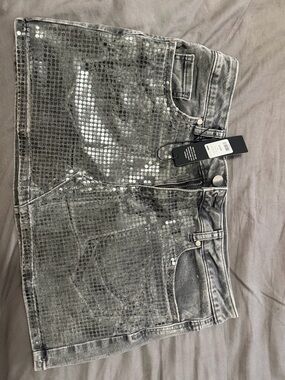 Fashion Nova Gray Sequin Mini Skirt